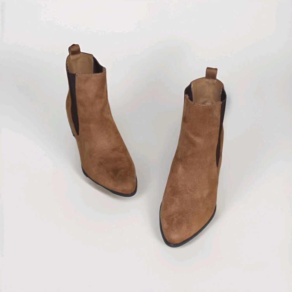 Nine West NWT Womens 10W Brown Faux Suede Chelsea Pull On Block Heel Ankle Boots - Picture 3 of 11